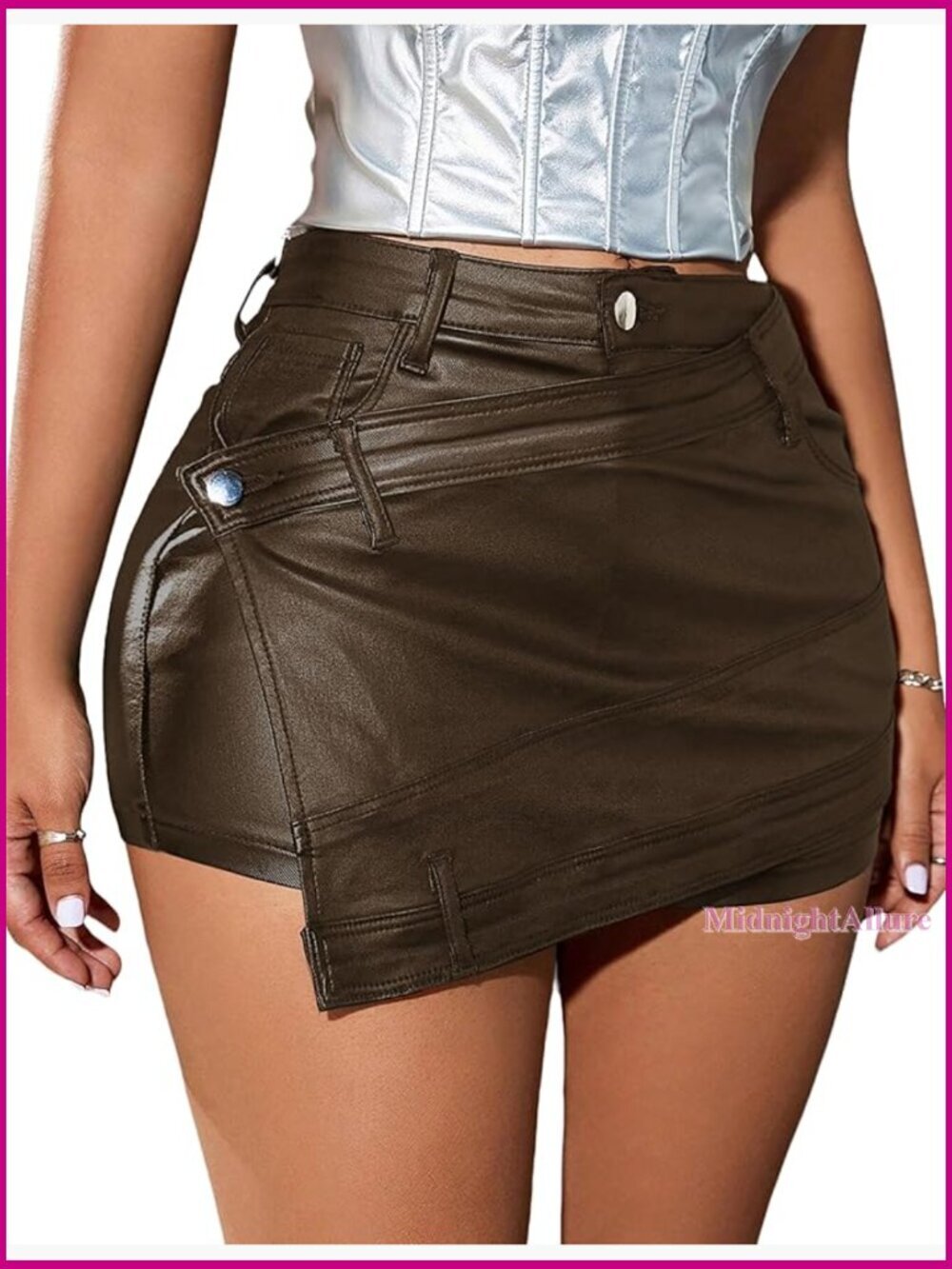 High Waisted Faux Leather Skort Stretchy Mini Shorts Women's Party Wear